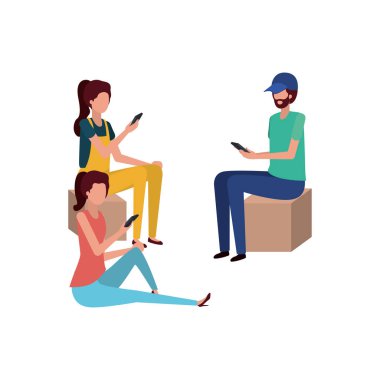 smartphone avatar karakter birlikte grup insan