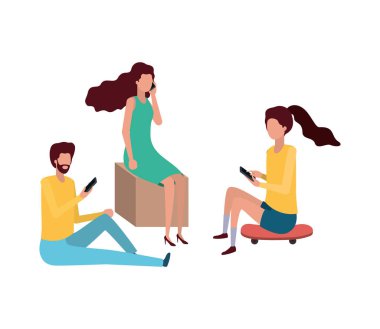 smartphone avatar karakter birlikte grup insan