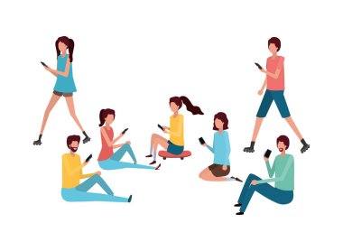 smartphone avatar karakter birlikte grup insan