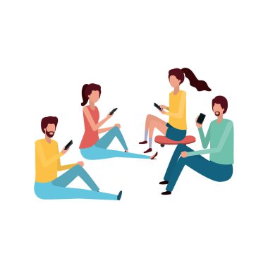 smartphone avatar karakter birlikte grup insan
