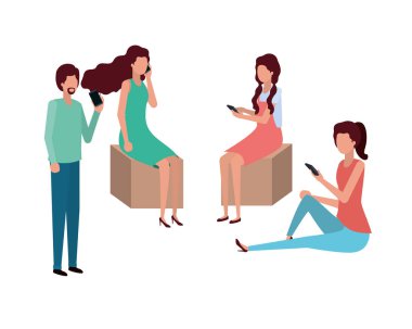 smartphone avatar karakter birlikte grup insan