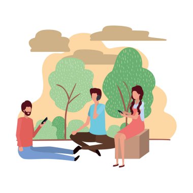 bir grup insan ile smartphone peyzaj karakter