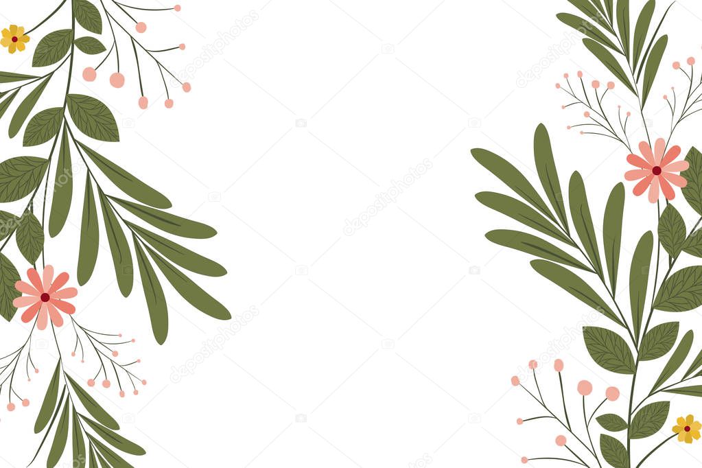 beauful flowers with leafs isolated icon