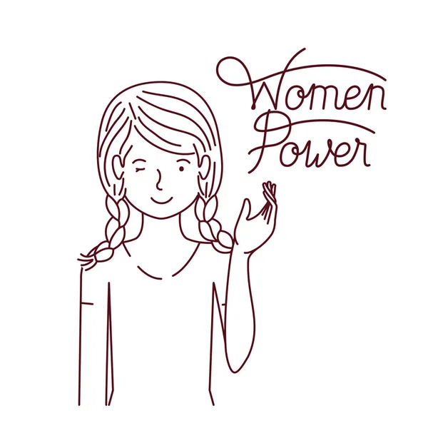 Kvinna med etiketten kvinnor makt avatar tecken — Stock vektor