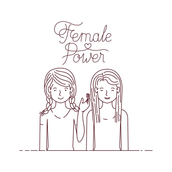 Donne con etichetta personaggio potere femminile — Vettoriale Stock