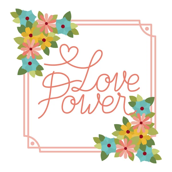 Rótulo poder amor com ícone de moldura de flor isolado —  Vetores de Stock