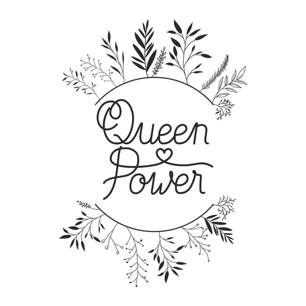 Queen power label with flower frame isolated icon — Stock Vector