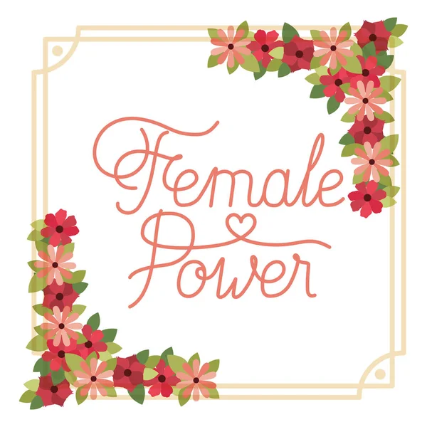 Etichetta di alimentazione femminile con cornice fiore icona isolata — Vettoriale Stock