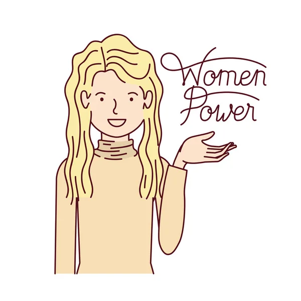 Woman with label women power avatar character — Stock Vector