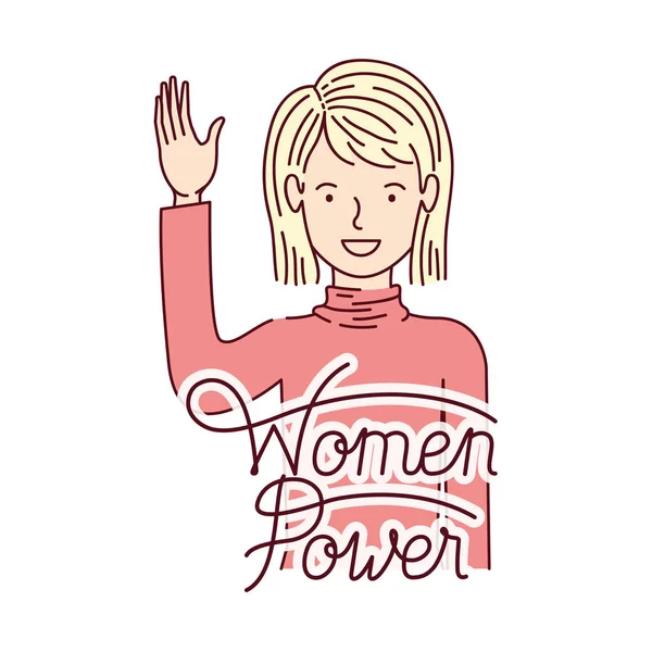 Kvinna med etiketten kvinnor makt avatar tecken — Stock vektor