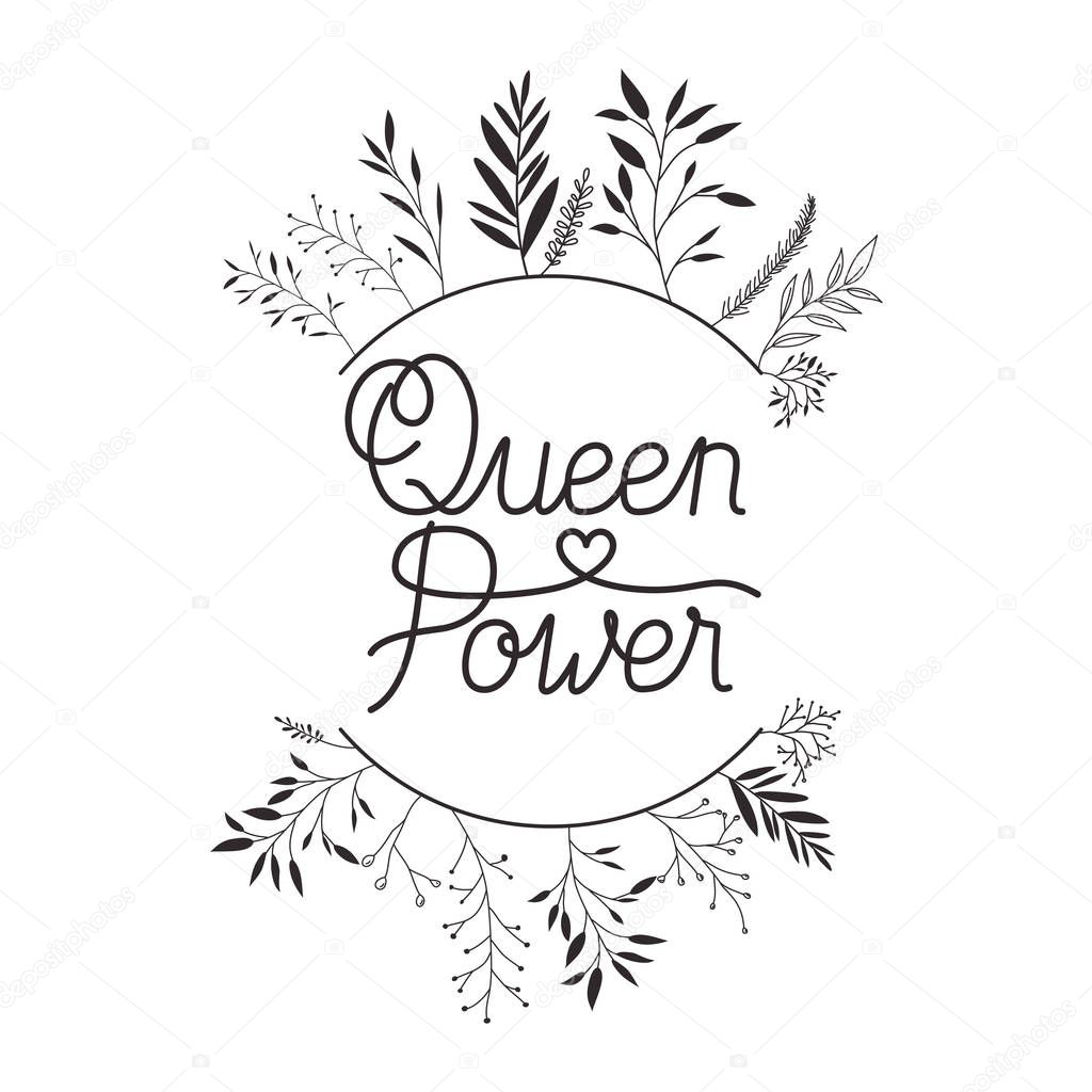 queen power label with flower frame isolated icon