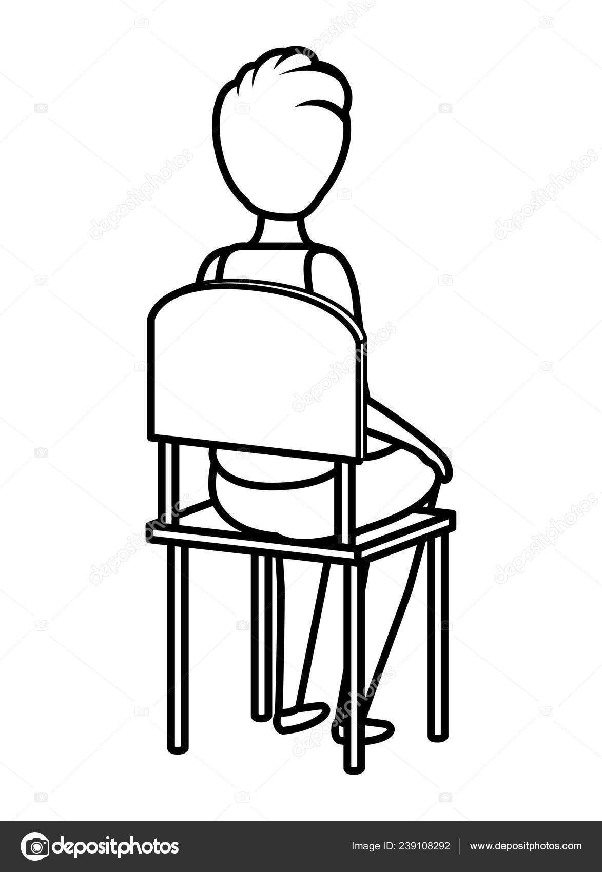 Young student boy sitting in school chair Stock Vector by