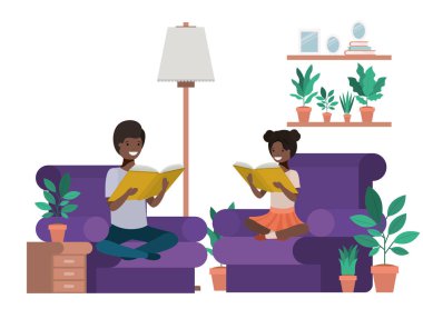 Oturma odasındaki avatar karakterli genç çift afro.