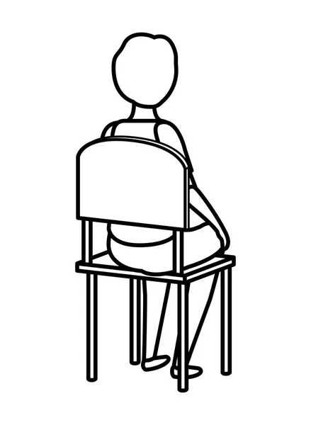 Ung student pojke sitter i skolan stol — Stock vektor