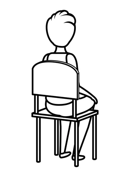 Ung student pojke sitter i skolan stol — Stock vektor