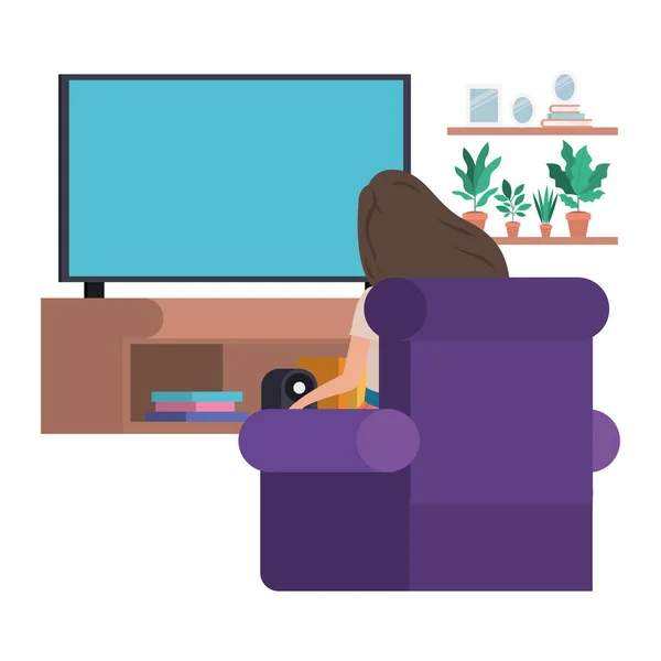 Young woman sitting in the livingroom avatar character — Stock Vector