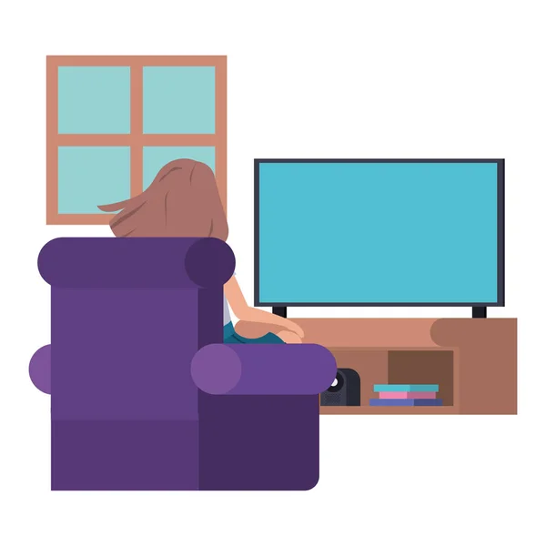 Jeune femme assise dans le salon avatar personnage — Image vectorielle