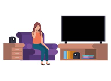 smartphone avatar karakter ile oturma kadında