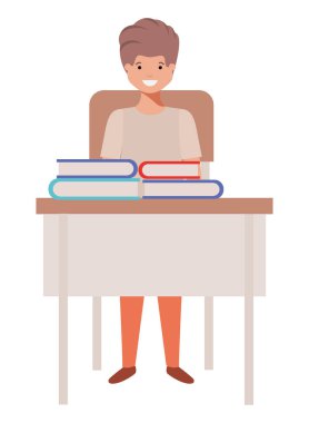 Okul masasında duran genç öğrenci çocuk