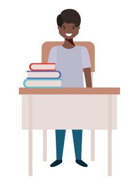 Okul masasında duran genç öğrenci çocuk