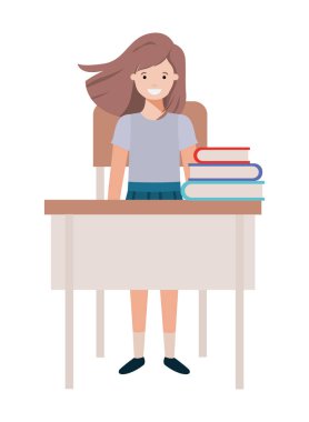 young student girl standing in school desk