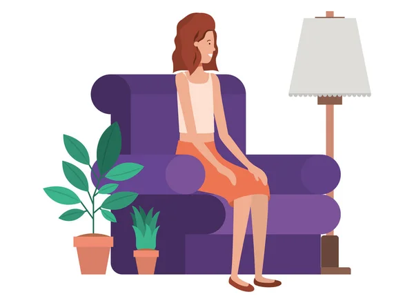 Jeune femme dans le livingroom avatar personnage — Image vectorielle