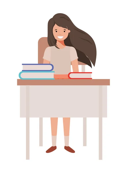 Young student girl standing in school desk — Stock Vector