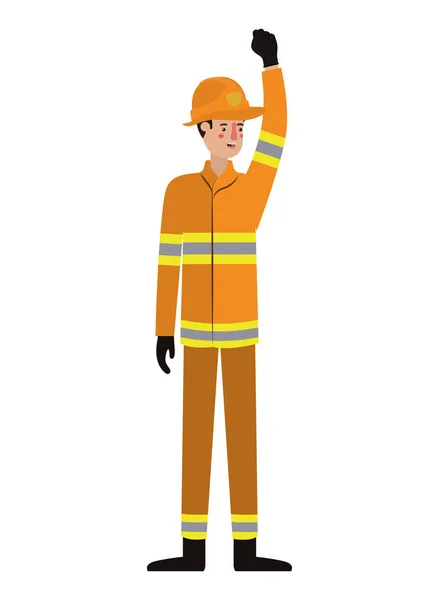 Man brandweerman met hand van avatar karakter — Stockvector