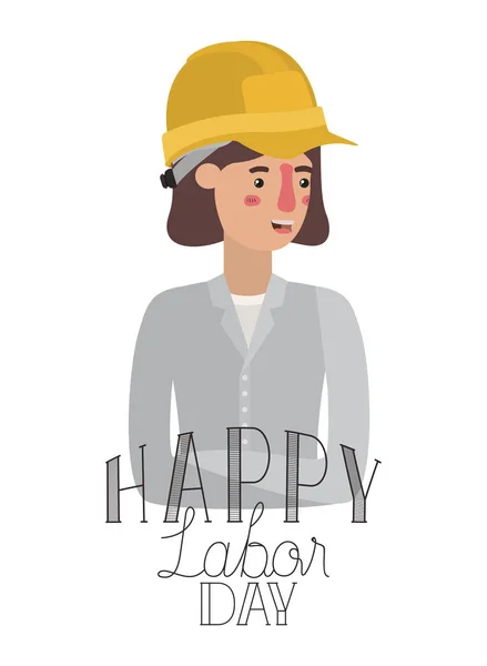 Mujer construcción celebrando el día del trabajo avatar carácter — Vector de stock