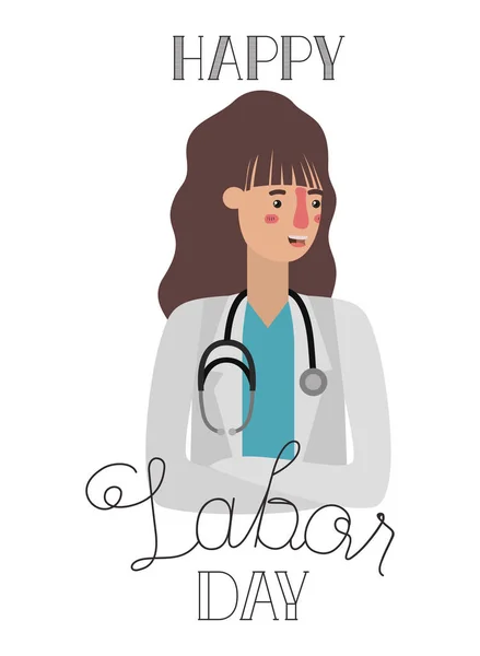 Mujer médico celebrando el día del trabajo avatar carácter — Vector de stock