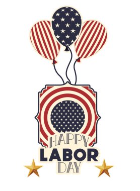 mutlu İşçi Bayramı amblemi ve balonlar simgesi olan