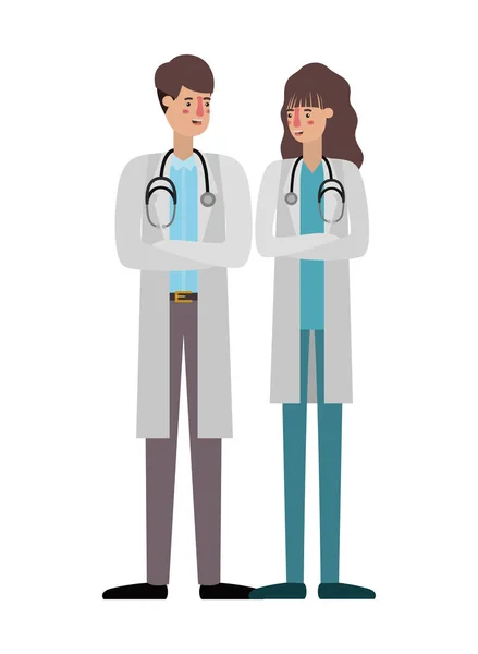 Couple of doctors avatar character — Stock Vector