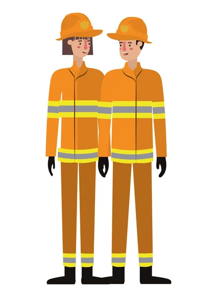 Couple of firefighters avatar character — Stock Vector