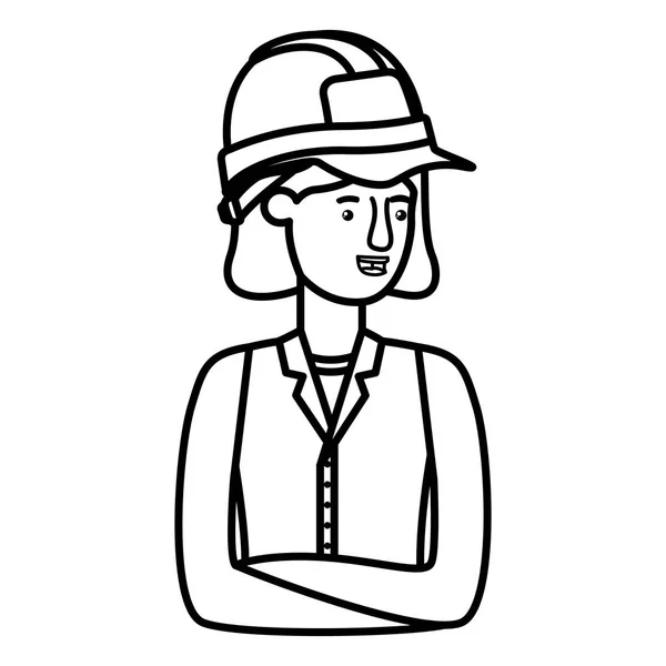 Joven mujer constructor avatar carácter — Vector de stock