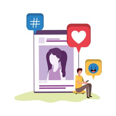 person sitting with social network profile avatar character