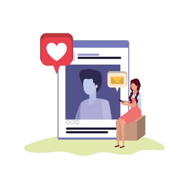 person sitting with social network profile avatar character