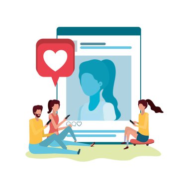 sosyal ağ profili avatar karakter ile oturma grubu insanlar