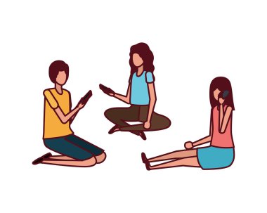smartphone avatar karakter birlikte grup insan