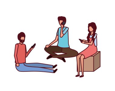 smartphone avatar karakter birlikte grup insan