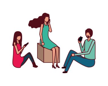 smartphone avatar karakter birlikte grup insan