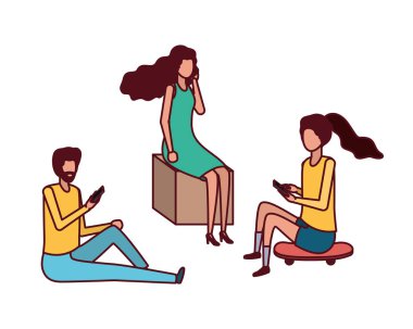 bir grup insan smartphone avatar karakter vektör çizim ile tasarım