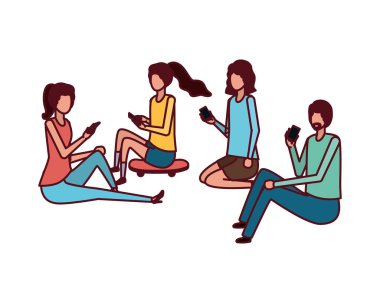 smartphone avatar karakter birlikte grup insan