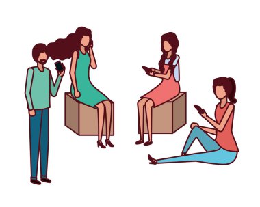 smartphone avatar karakter birlikte grup insan