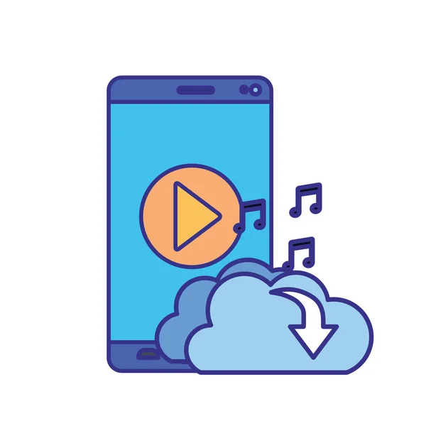 Écran smartphone avec téléchargement en nuage icône isolée — Image vectorielle