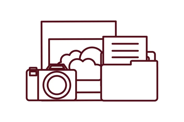 Caméra avec icônes ensemble icône isolée — Image vectorielle