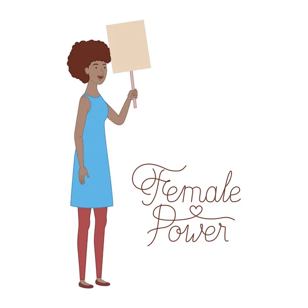 Kvinna med etiketten kvinnlig makt avatar tecken — Stock vektor