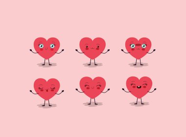 kadın kalpleri sevgi kawaii karakter grubu