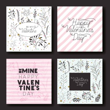 mutlu sevgililer günü ile dekorasyon set kart leafs