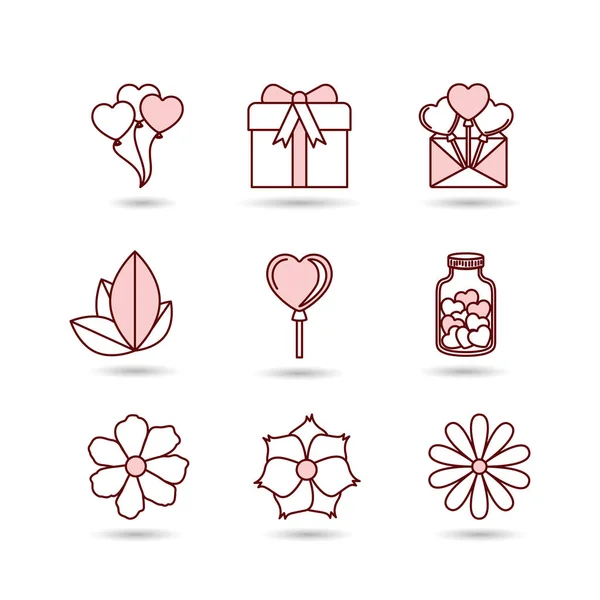 Happy valentines day set icons — Stock Vector