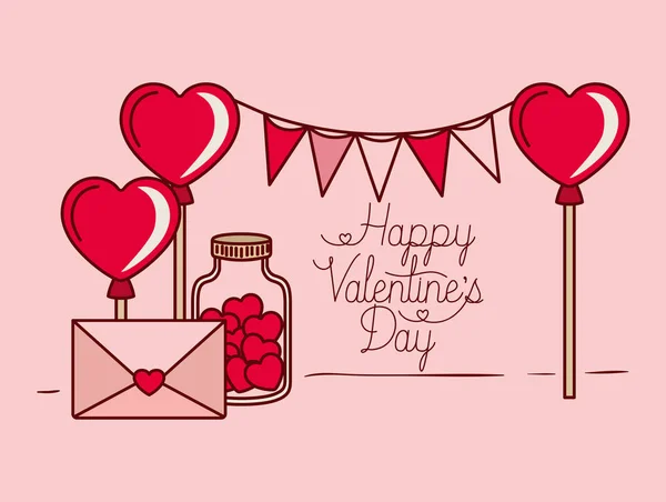 Happy valentines day card with envelope — Stock Vector